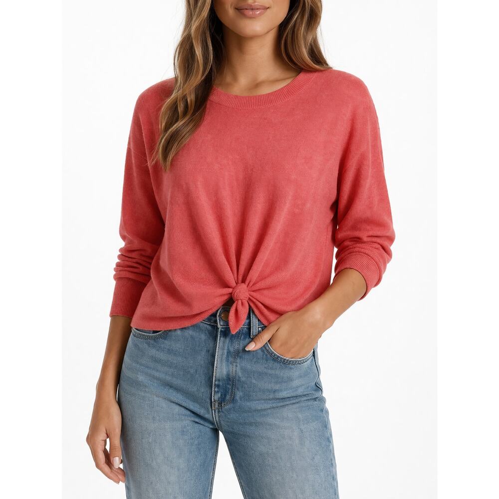 LOFT Red Knot Front Sweater Size Small Lightweight Linen Knit Tie Front Top